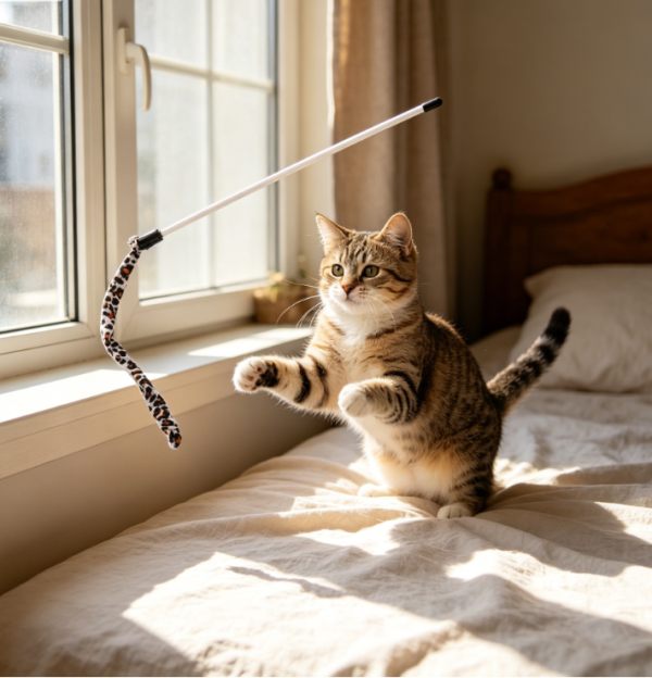 Leopard Print Tail Stick Chaser – with Bell, Funny Teaser Toy for Cats