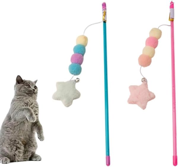 Interactive Toy Stick with Elastic Rope – Plush Pendant, 2 Pieces, for Small Kittens