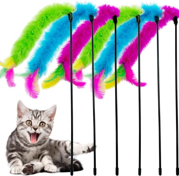 Cat Feather Teaser Toy – 6 Pieces, Interactive Wand for Play