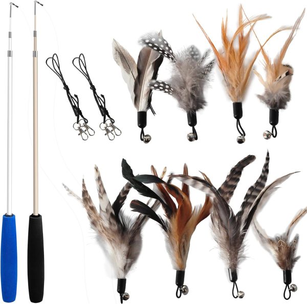 Natural Feather Cat Toys – No Chemical Dyeing, Includes Wand and Feather Refills